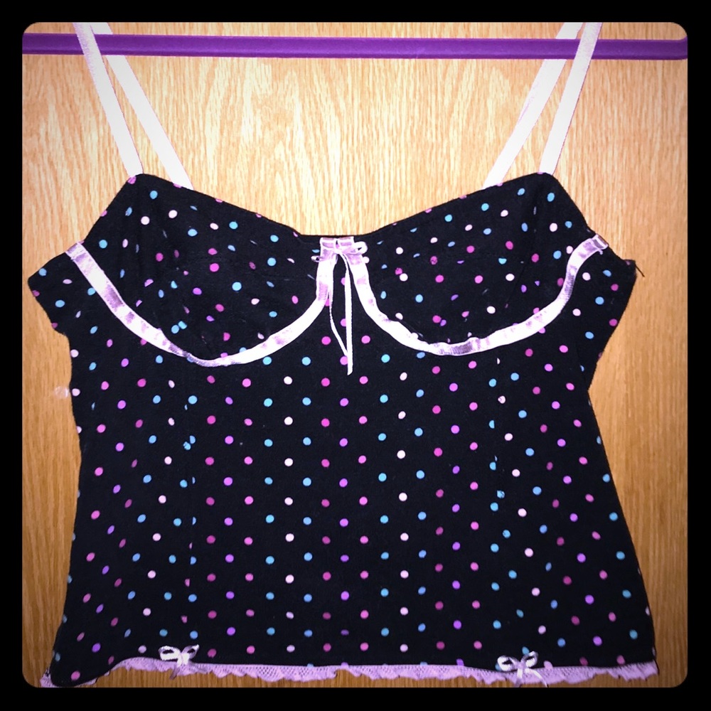 Candie’s polka dot camisole/soft cup bustier